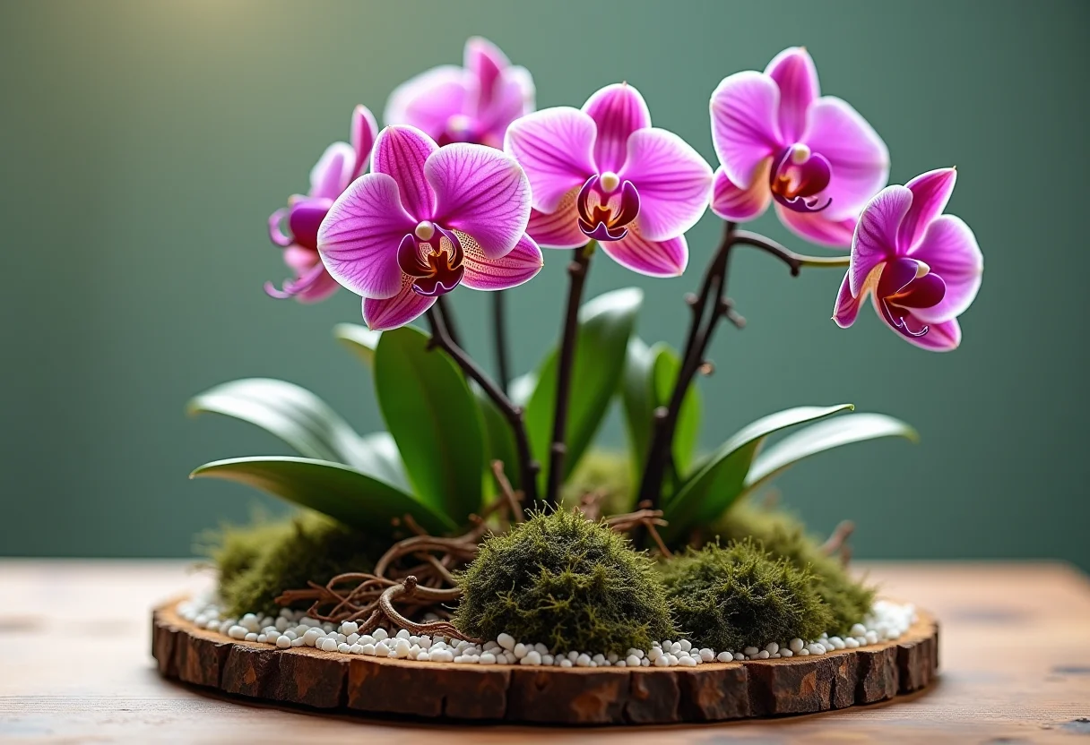 Orquídea exuberante florescendo em substrato ideal