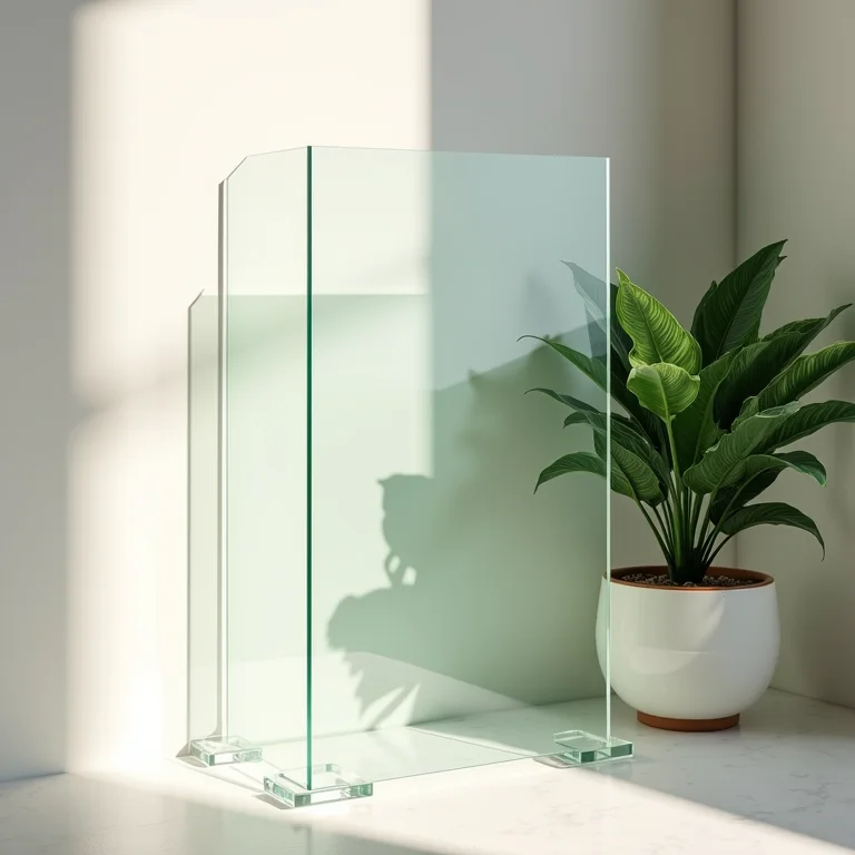 Painel de acrílico transparente protegendo uma planta.