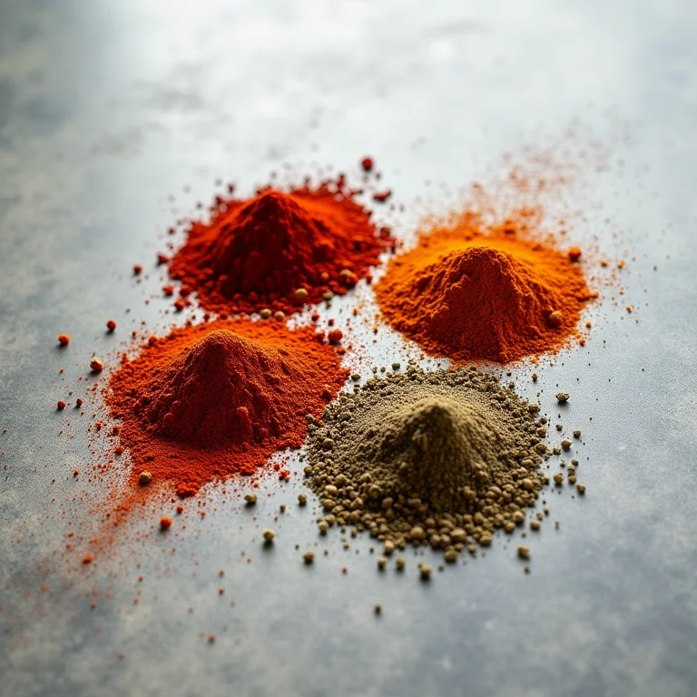 Páprica defumada, pimenta caiena, cominho e orégano.