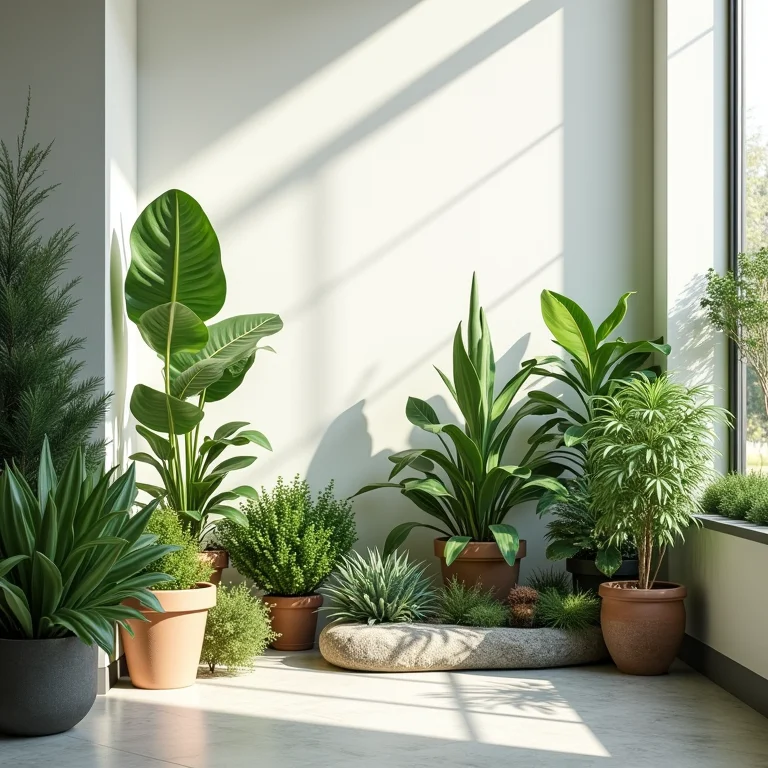 Pequeno jardim de inverno em apartamento iluminado.