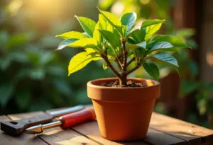 Pitangueira em vaso com frutos maduros
