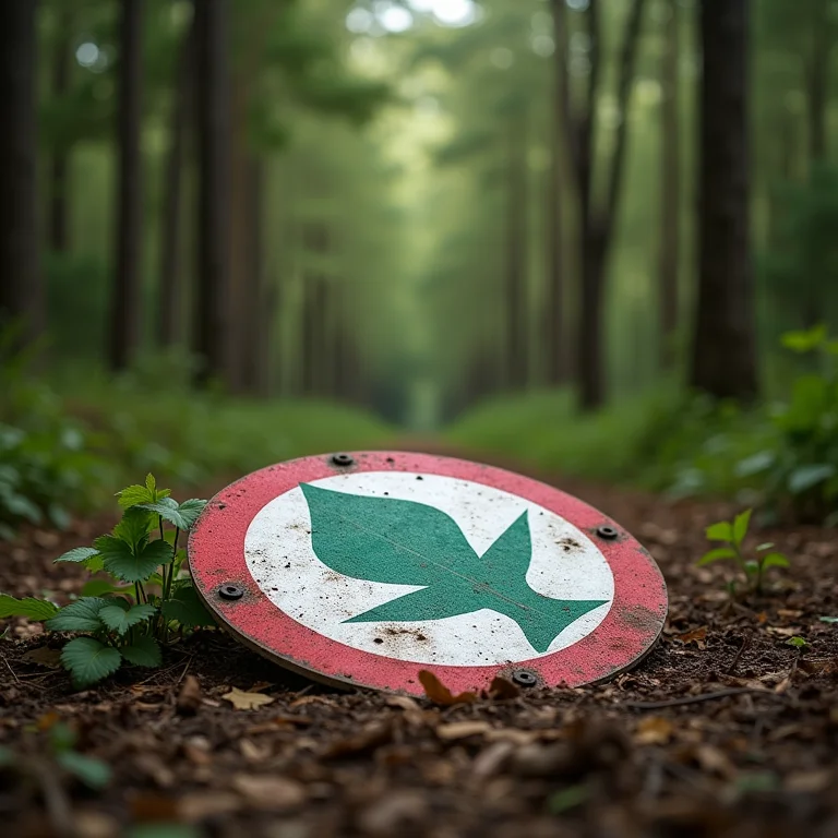 Placa de proteção ambiental negligenciada em área desmatada