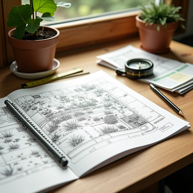 Plano de jardim com ferramentas de medição