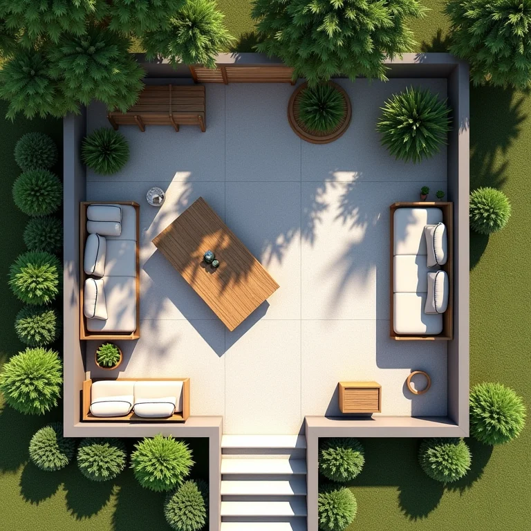 Planta baixa de jardim com área de redário, mostrando o planejamento do espaço.