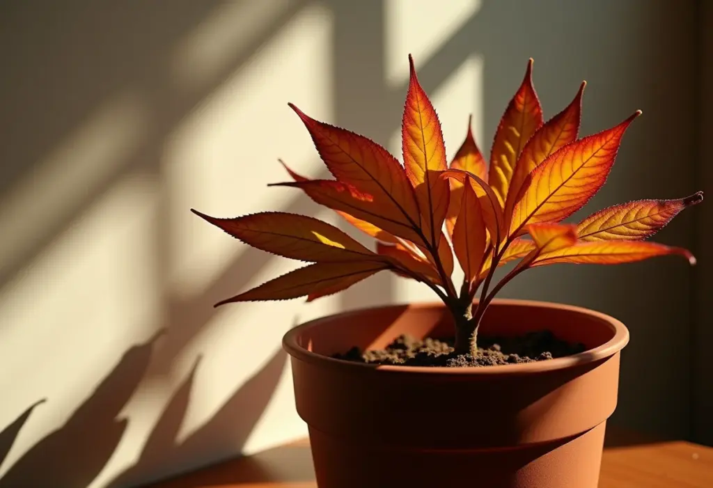 Planta com folhas queimadas pelo sol
