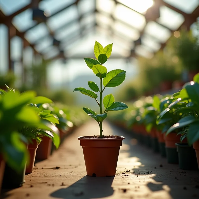 Planta em área sombreada da estufa.