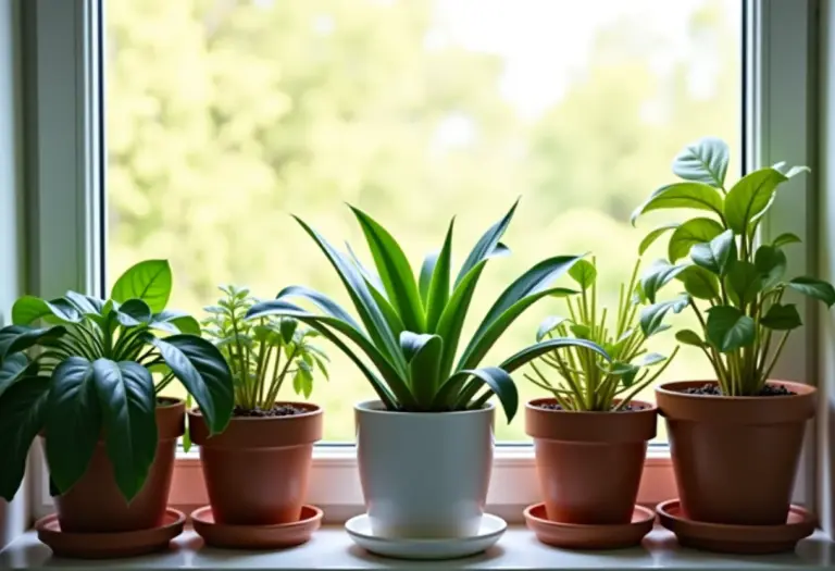 Plantas em vasos, algumas saudáveis e outras com folhas amareladas, simbolizando o excesso de água.