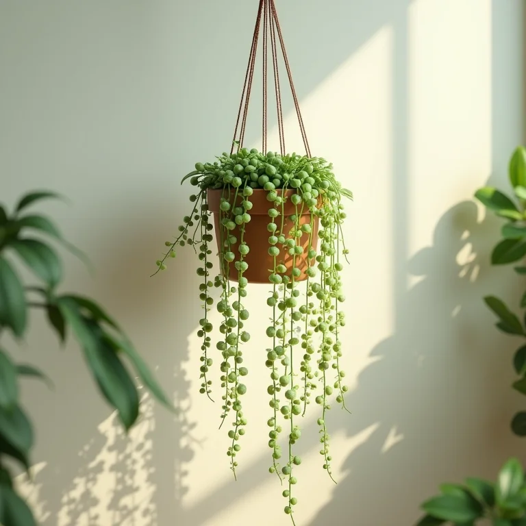 Plantas pendentes otimizando espaço em um jardim de inverno