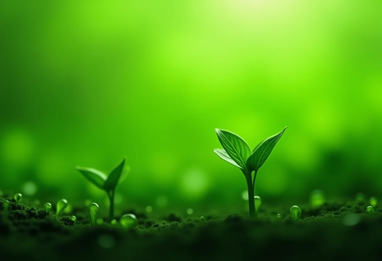 Plantas viçosas crescendo com hidrogel no solo