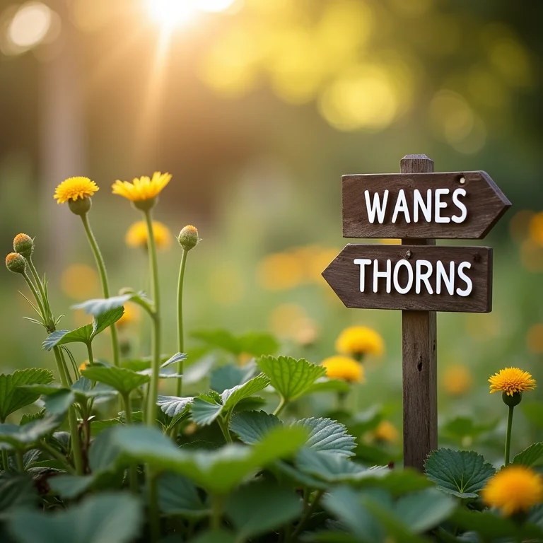 Plaquinhas de identificação e aviso em jardim