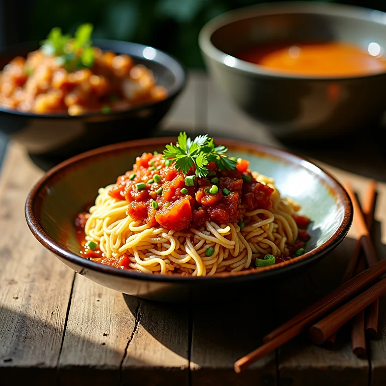 Pratos asiáticos variados que usam óleo de gergelim torrado.