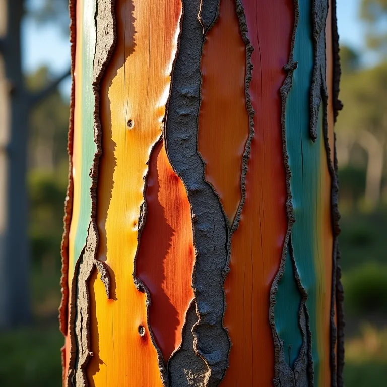 Processo de descamação da casca de um eucalipto arco-íris.