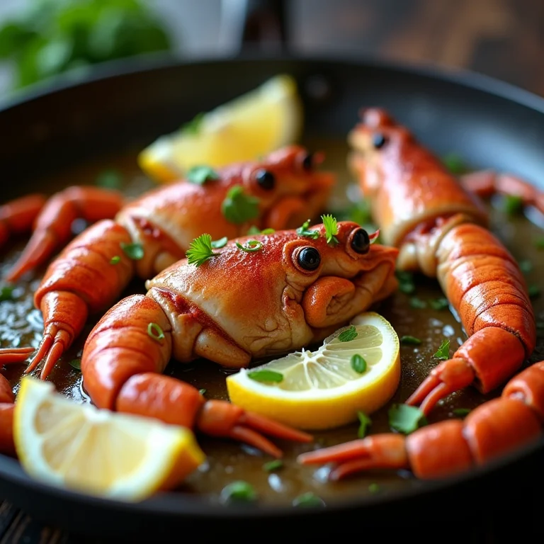 Rã sendo preparada com alho, ervas e limão na panela