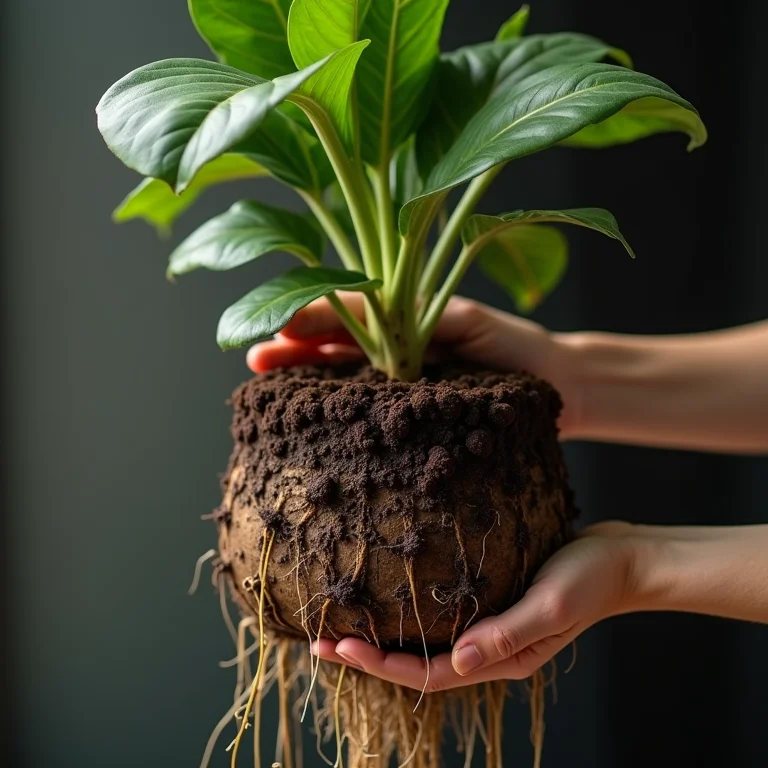 Raízes de planta sendo examinadas, mostrando sinais de podridão.