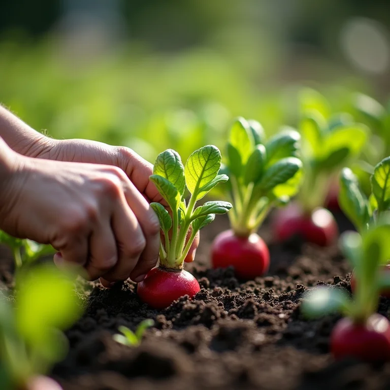 Raleando mudas de rabanete