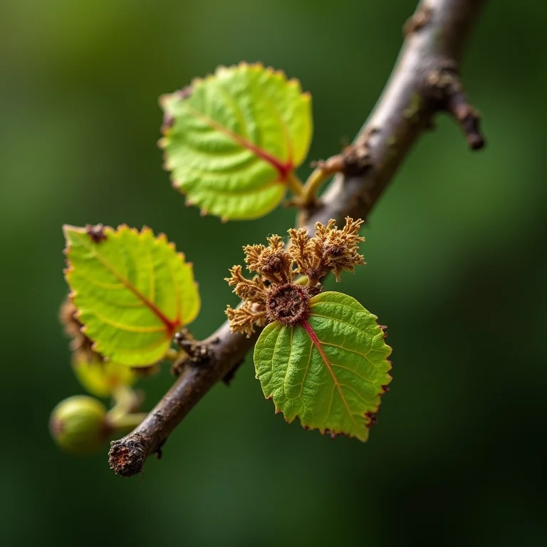 Ramo de árvore doente e ramo saudável.