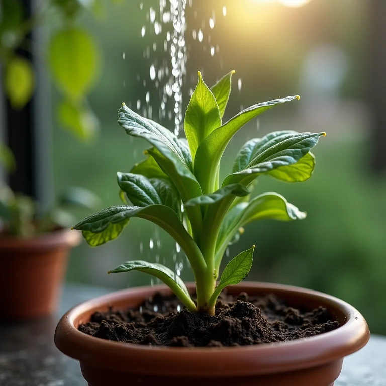 Regando demais uma campânula em um vaso.