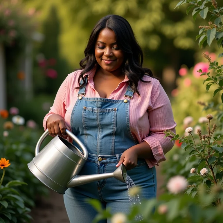 Regando e adubando plantas em área sombreada