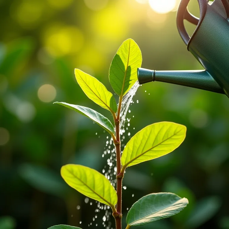 Regando muda de jacarandá-mimoso para crescimento saudável