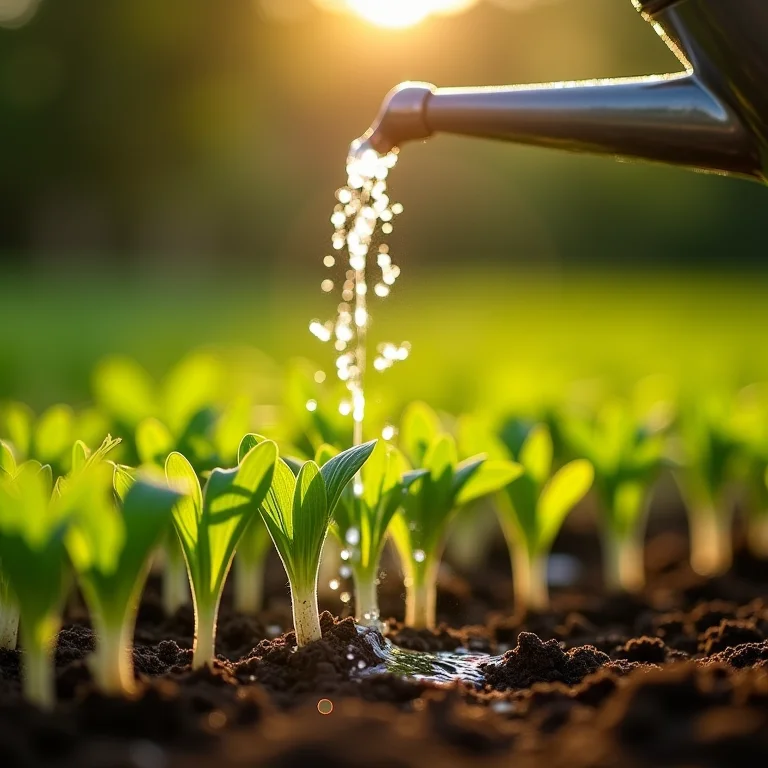 Regando mudas de rabanete