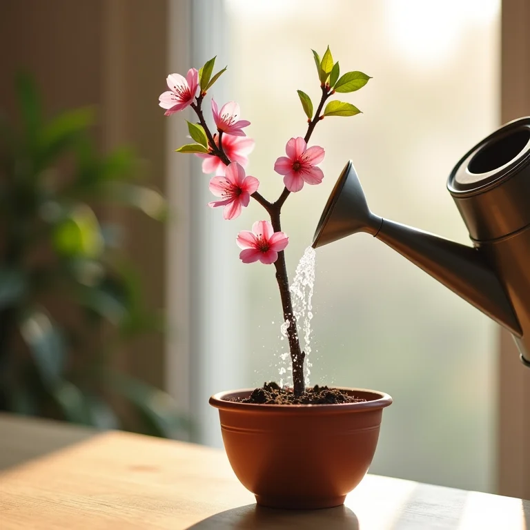 Regando uma muda de cerejeira