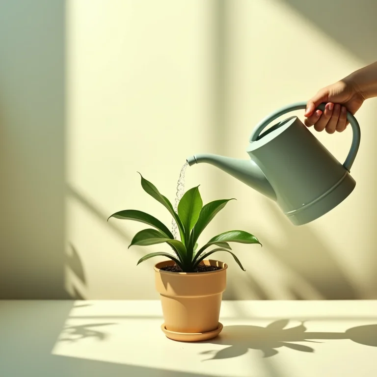 Regando uma planta com cuidado e atenção.