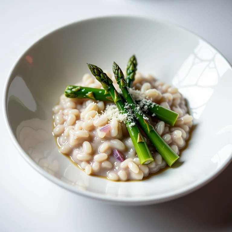 Risoto cremoso de alfazema com aspargos.