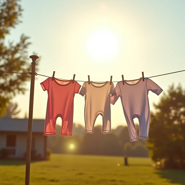 Roupa secando no varal após remoção da mancha de pêssego.