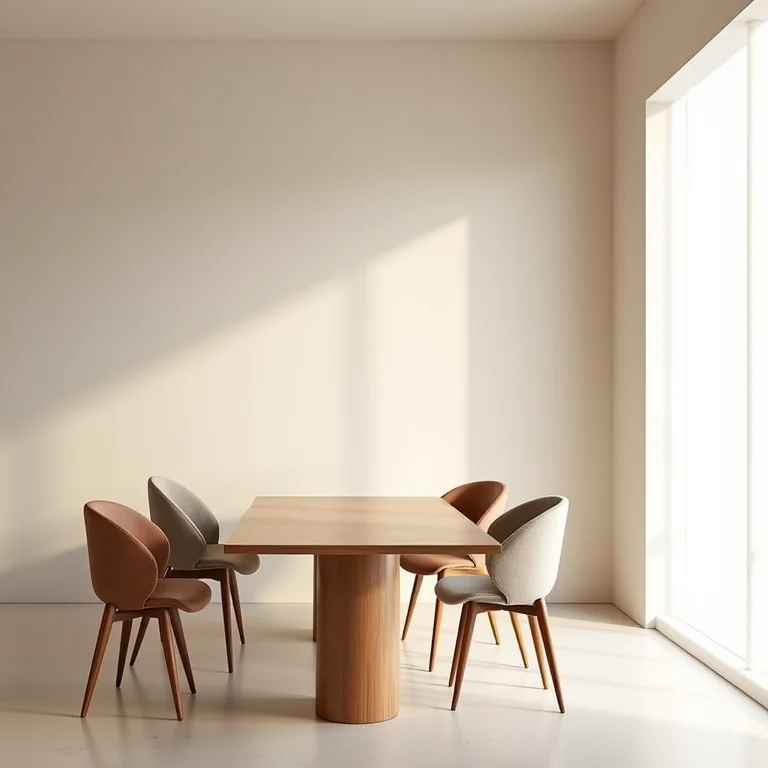 Sala de jantar minimalista com móveis de Pau Marfim