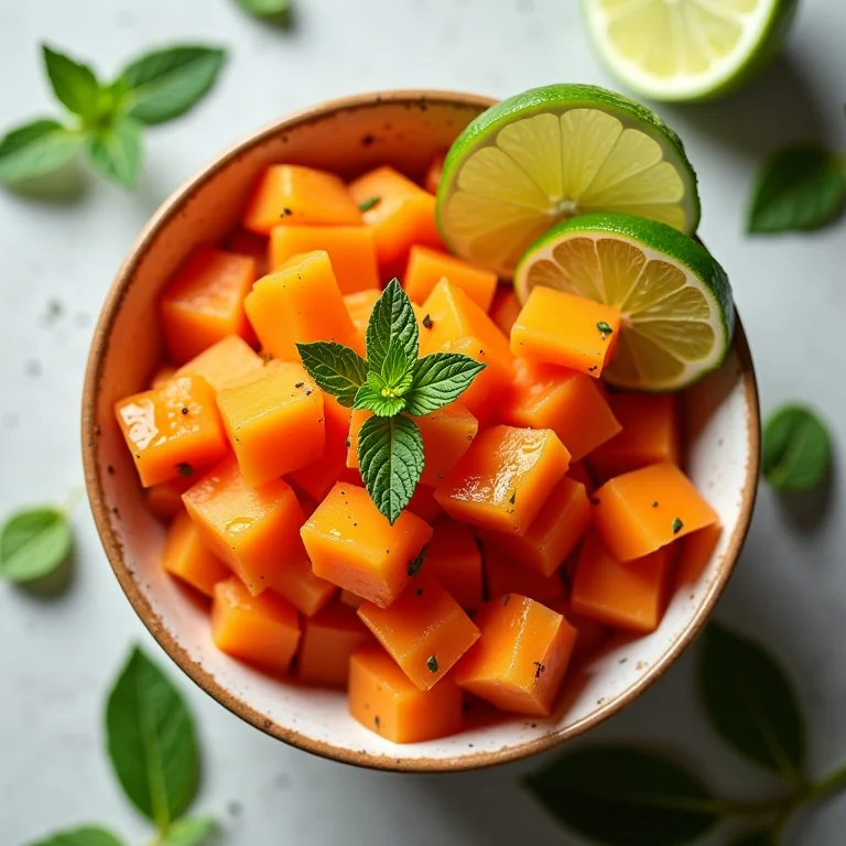 Salada de mamão com limão e hortelã.