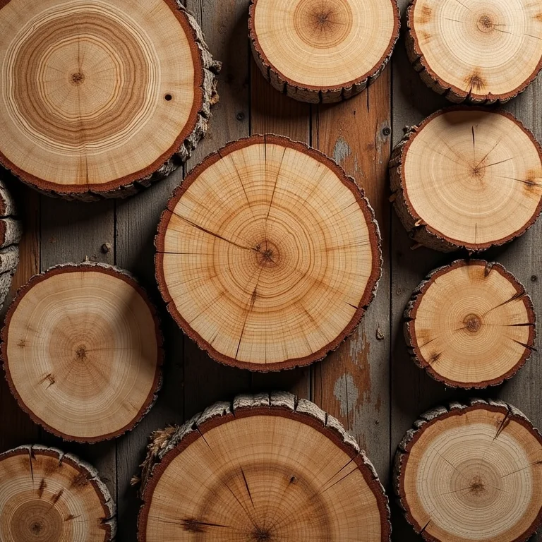 Secções transversais de troncos de árvores do Pampa exibindo padrões únicos da madeira