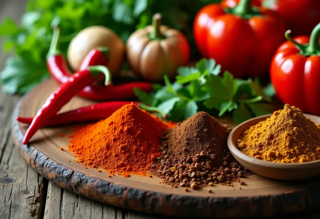 Seleção colorida de ingredientes e especiarias mexicanas.