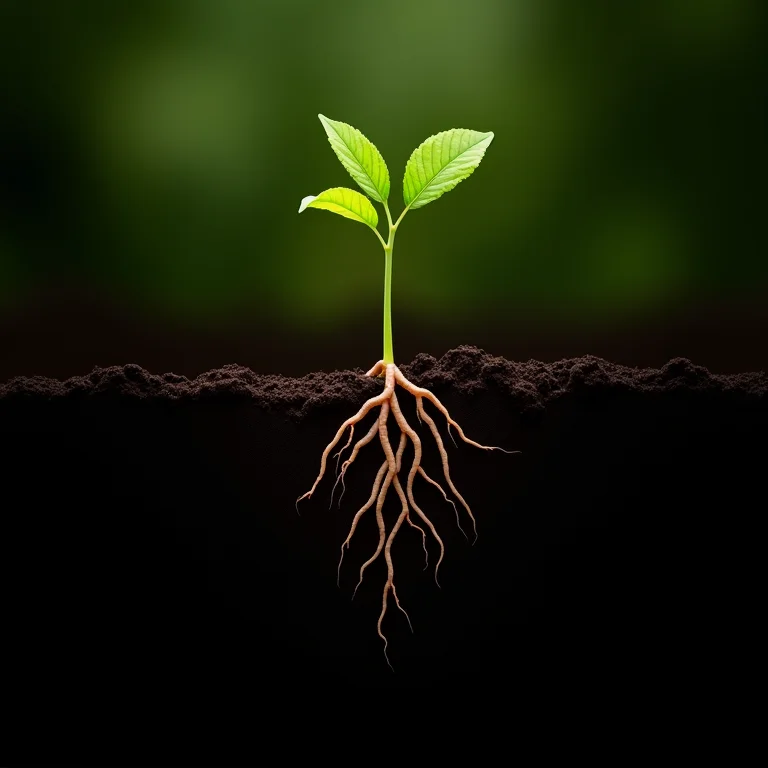 Solo fértil com minhocas e raízes de plantas saudáveis