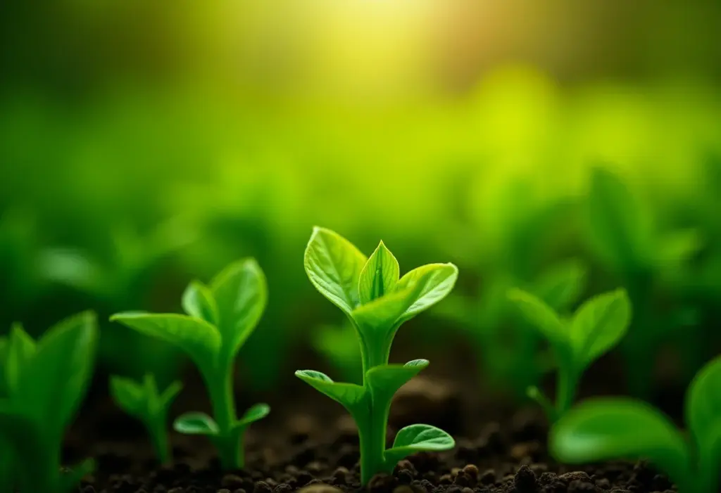 Tapete verde exuberante de plantas de cobertura.