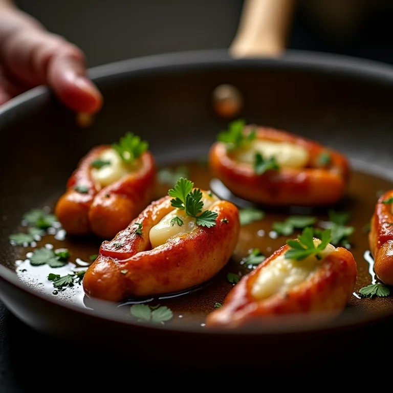 Técnicas de preparo: chef selando pernas de rã em panela