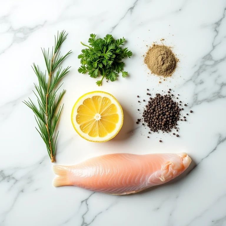 Temperos clássicos para peixe em composição flat lay