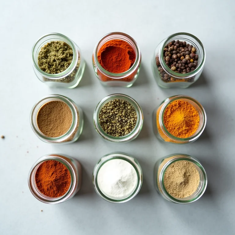 Temperos essenciais para omelete em potes de vidro