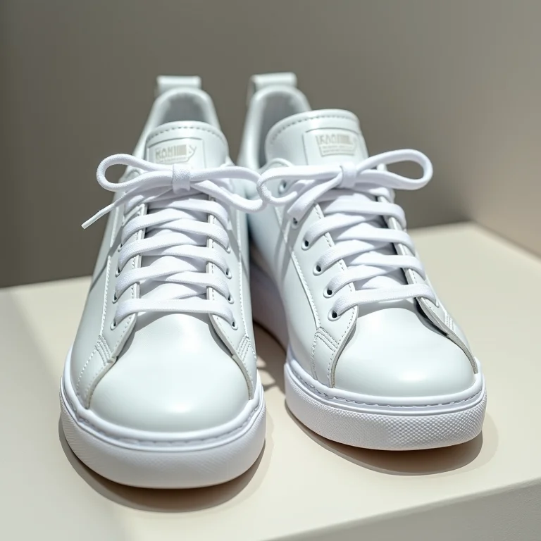 Tênis branco parcialmente limpo, mostrando a diferença após a primeira limpeza