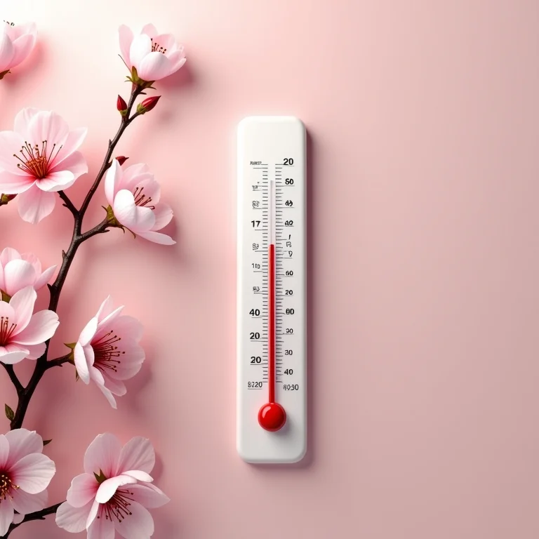 Termômetro indicando clima ideal para cerejeiras