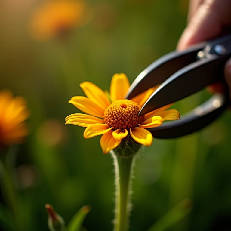 Tesoura de jardinagem removendo flor murcha de uma gazânia
