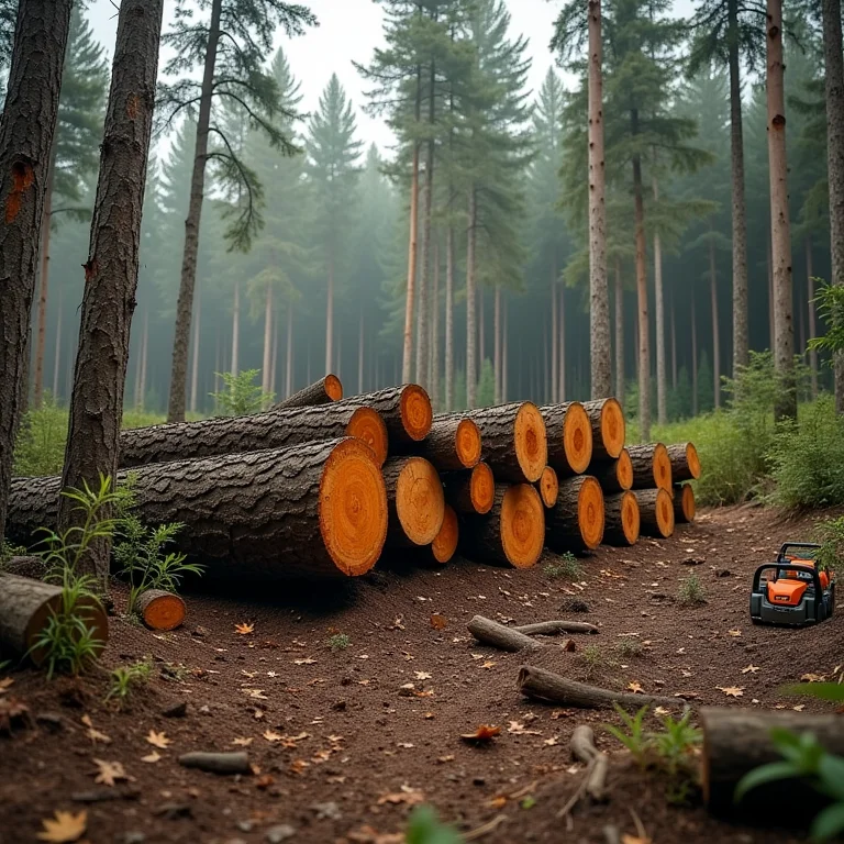 Toras de Jacarandá cortadas ilegalmente em área desmatada