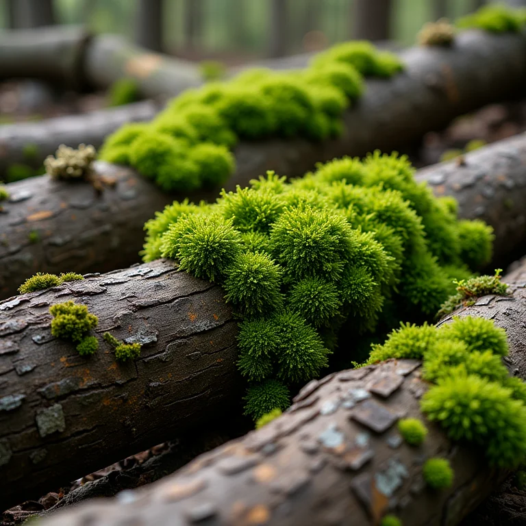 Troncos com diferentes tipos de musgo