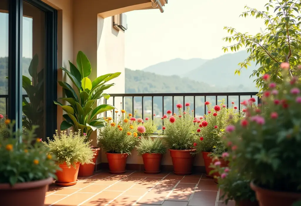 Varanda com floreiras coloridas e aconchegantes