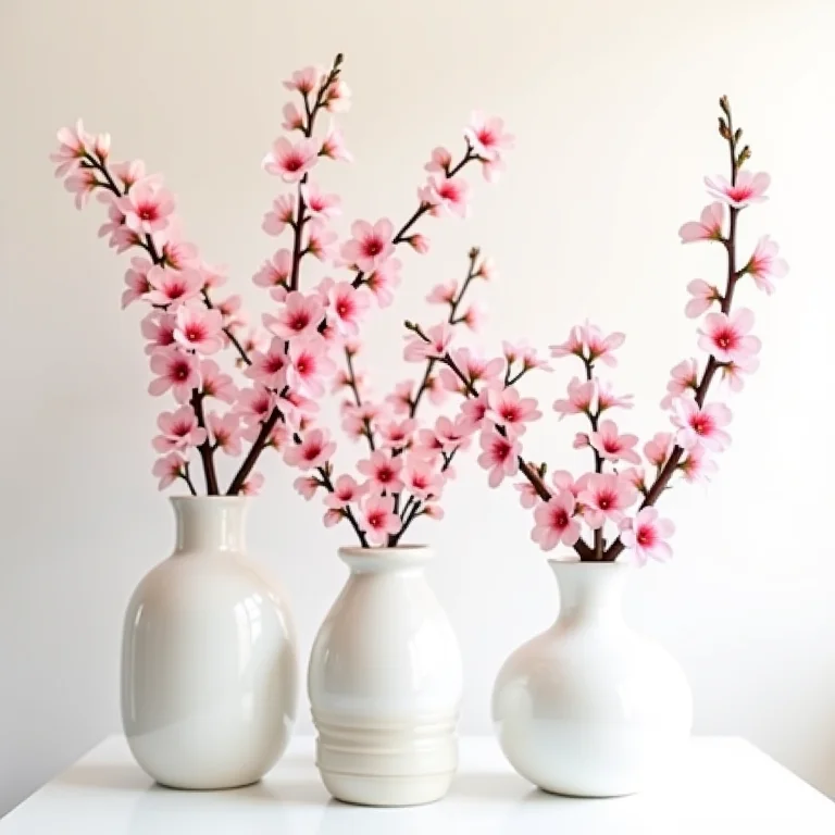 Variedade de cerejeiras em vasos minimalistas