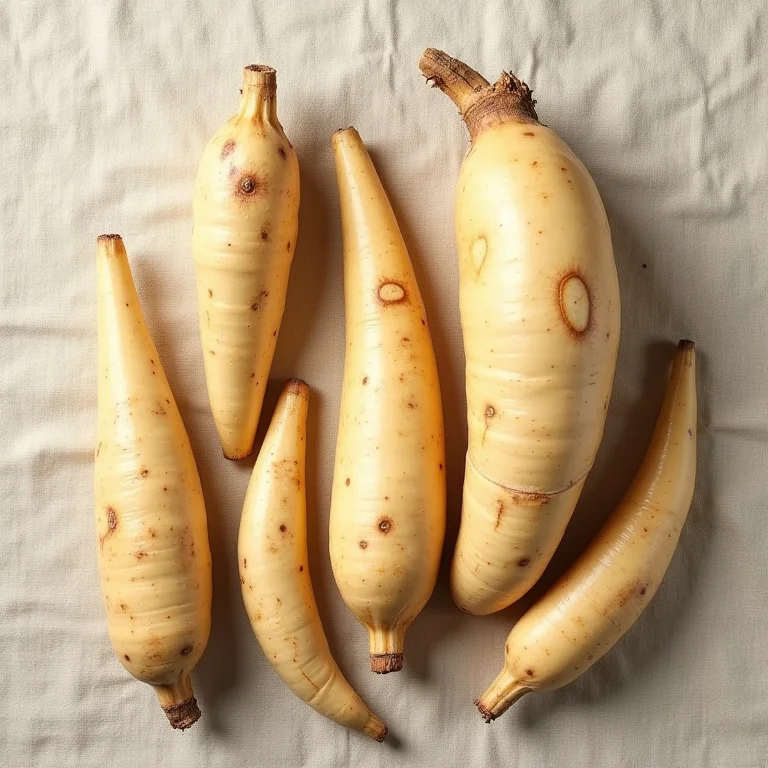 Variedade de mandiocas cruas, prontas para cozinhar