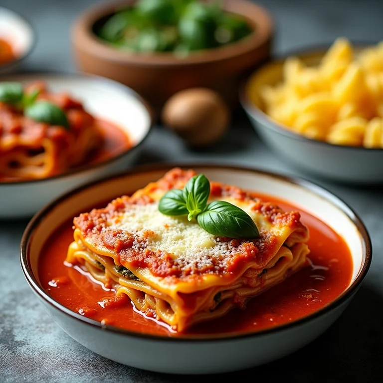 Variedade de molhos e massas para lasanha.