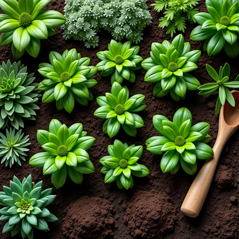 Variedade de plantas de cobertura e suas ferramentas de jardinagem.