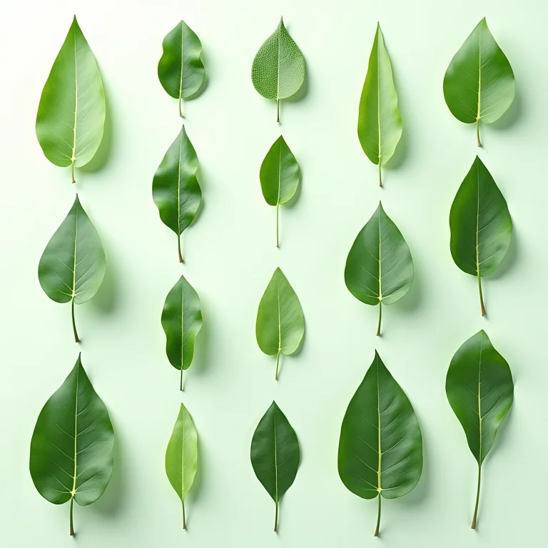 Variedade de texturas de folhas dispostas verticalmente.