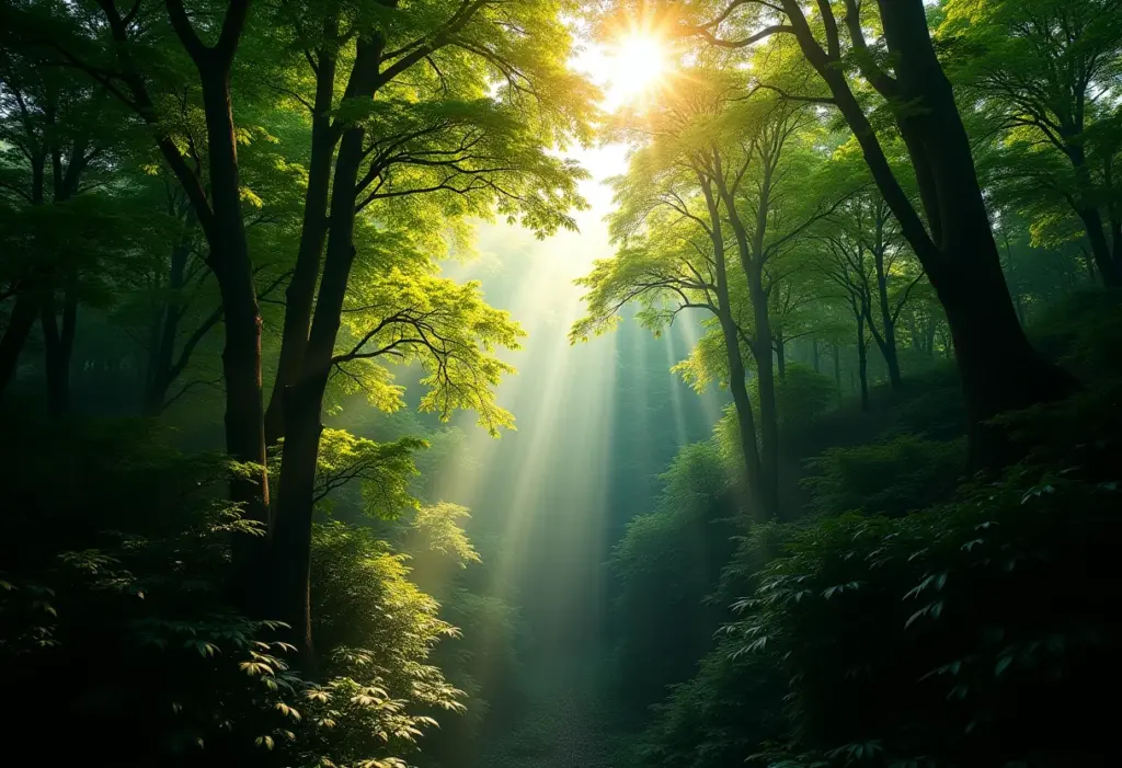 Visão aérea da copa de uma floresta exuberante.