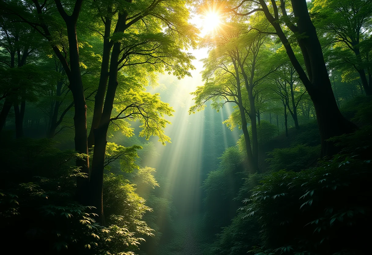 Visão aérea da copa de uma floresta exuberante.